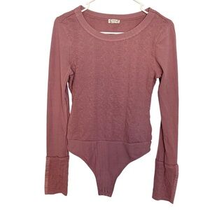 Free People Intimately Ribbed Bodysuit Long Sleeve Mauve Texture Knit size S